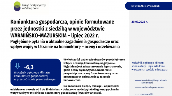 Koniunktura gospodarcza w województwie warmińsko-mazurskim w lipcu 2022 r.
