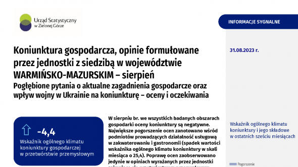 Koniunktura gospodarcza w województwie warmińsko-mazurskim w sierpniu 2023 r.