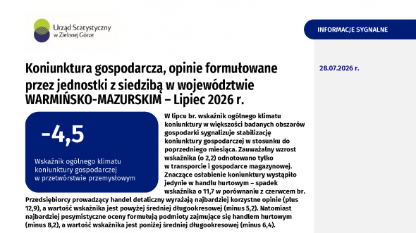 Koniunktura gospodarcza w województwie warmińsko-mazurskim w lipcu 2026 r.
