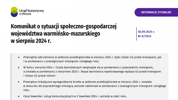 Komunikat o sytuacji społeczno-gospodarczej województwa warmińsko-mazurskiego w sierpniu 2024 r.