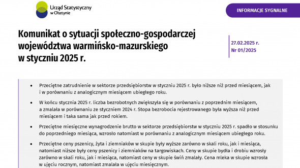 Komunikat o sytuacji społeczno-gospodarczej województwa warmińsko-mazurskiego w styczniu 2025 r.