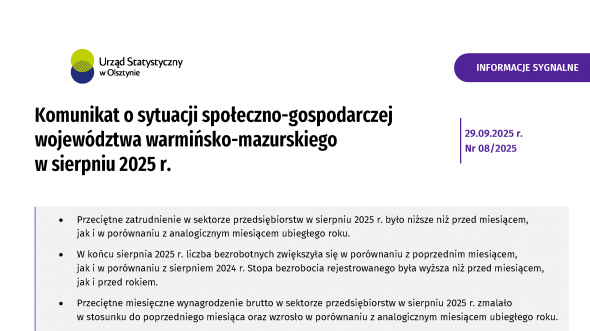 Komunikat o sytuacji społeczno-gospodarczej województwa warmińsko-mazurskiego w sierpniu 2025 r.