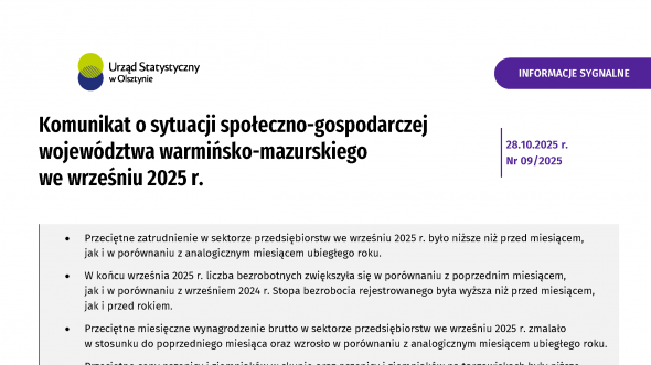 Komunikat o sytuacji społeczno-gospodarczej województwa warmińsko-mazurskiego we wrześniu 2025 r.