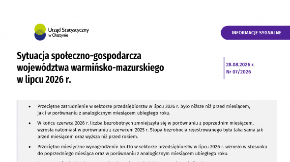Sytuacja społeczno-gospodarcza województwa warmińsko-mazurskiego w lipcu 2026 r. (wcześniej Komunikat o sytuacji społeczno-gospodarczej województwa warmińsko-mazurskiego)