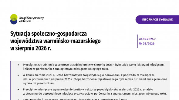 Sytuacja społeczno-gospodarcza województwa warmińsko-mazurskiego w sierpniu 2026 r. (wcześniej Komunikat o sytuacji społeczno-gospodarczej województwa warmińsko-mazurskiego)