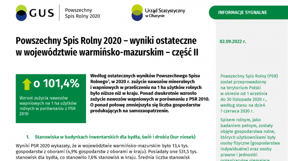 Powszechny Spis Rolny 2020 – wyniki ostateczne w województwie warmińsko-mazurskim – część II